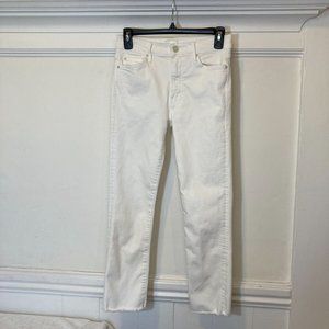 MOTHER White Cream Puffs The Rascal Crop Fray Raw Hem Jeans Size 26 womens